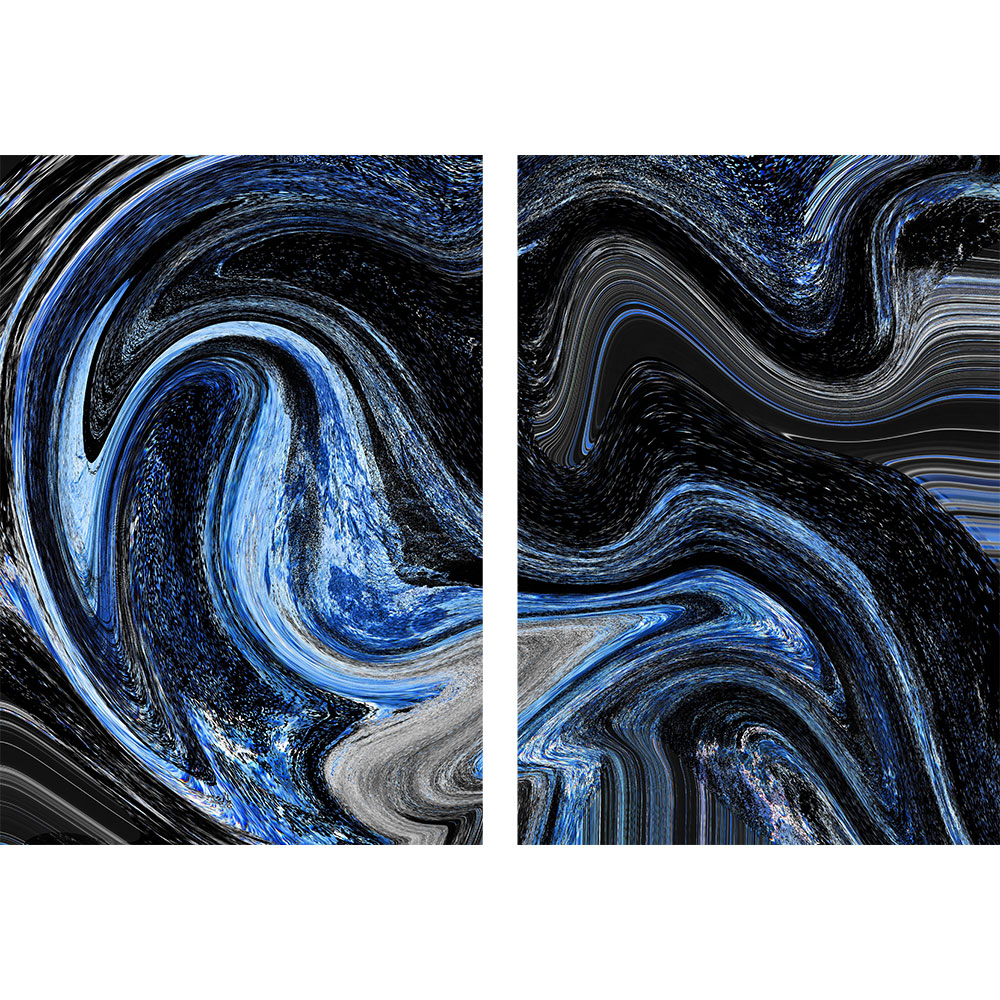 Tela para Quadros Recortada Figura Abstrata Formato de Ondas Azul e Preta - Afic15933a - 145x100 Cm
