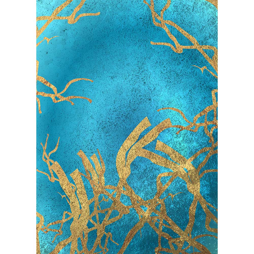 Gravura para Quadros Decorativo Abstrato Fundo Azul Traos Dourados - Afi16936