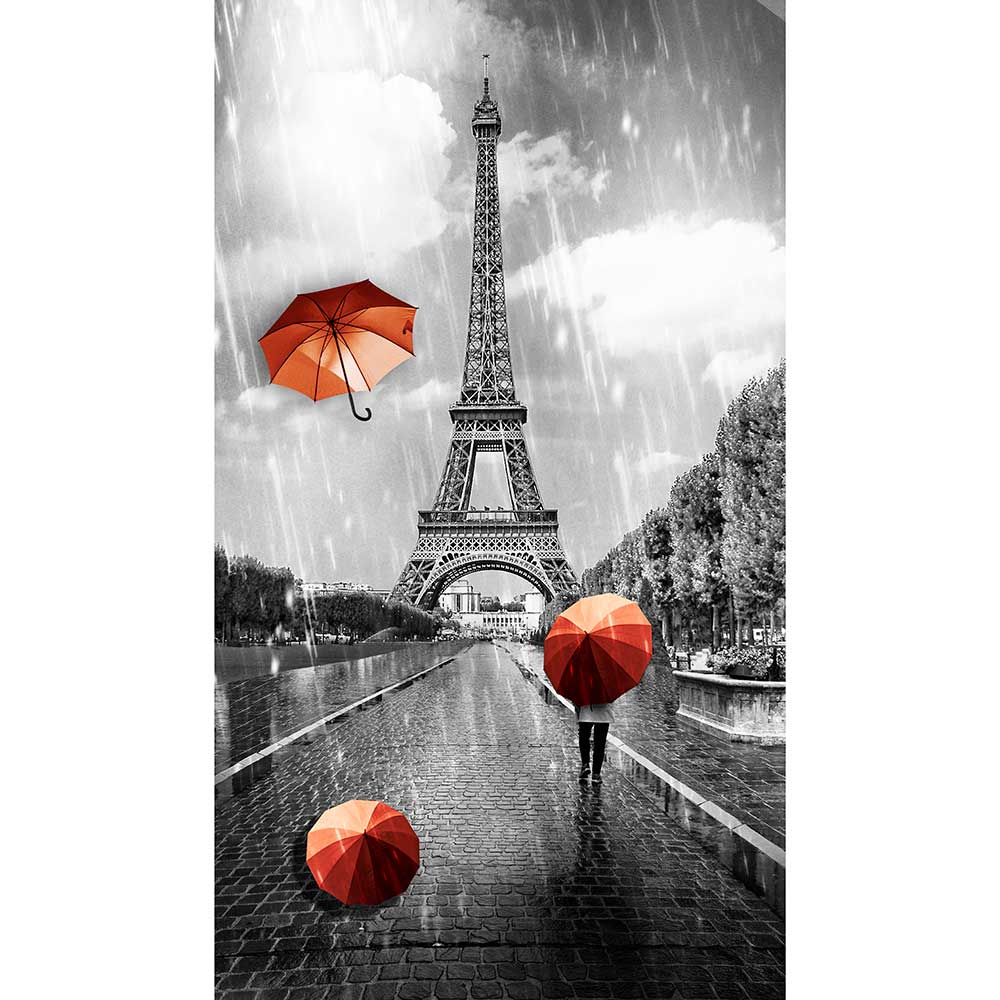 Tela para Quadros Decorativo Paris Torre Eiffel Sombrinhas de Cor Laranja - Afic14899