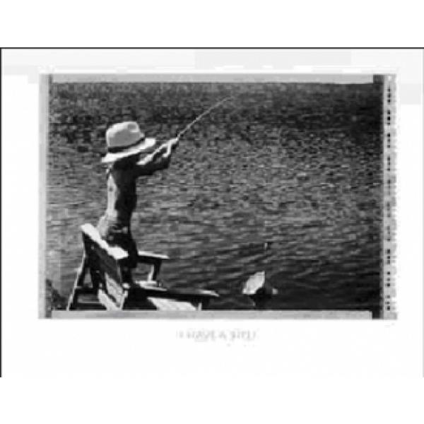 Gravura para Quadros Preto e Branco Criana Pescando - Cam014 - 50x40 Cm