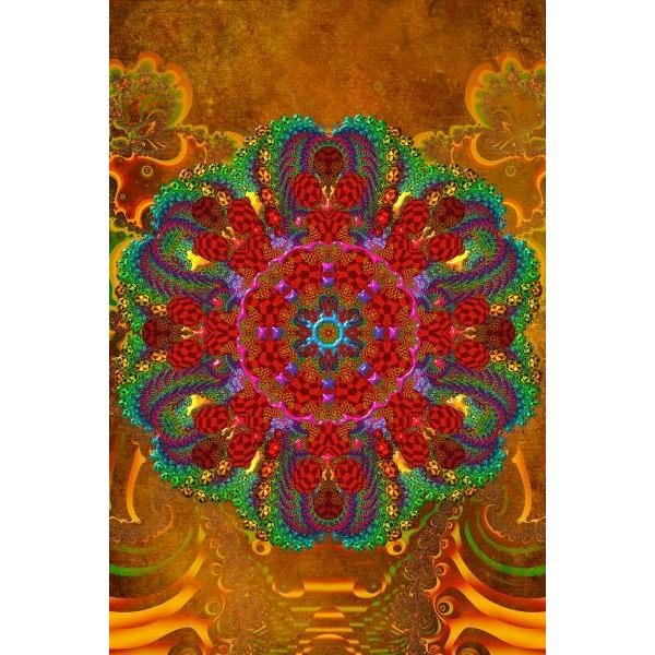 Impresso em Tela para Quadros Mandala em Vermelho com Detalhes Verde - Afic4474