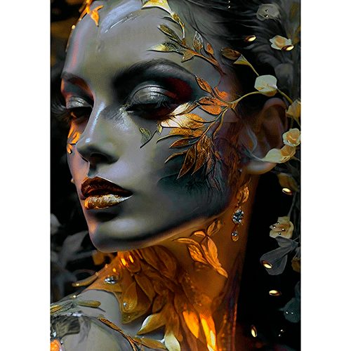 Gravura para Quadros Decorativo Arte Dourada Facial Mulher - Afi20104