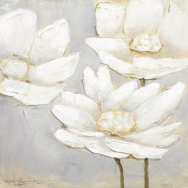 Painel Importado para Quadros Trio Floral Branca - Pi8272 - 60x60 Cm