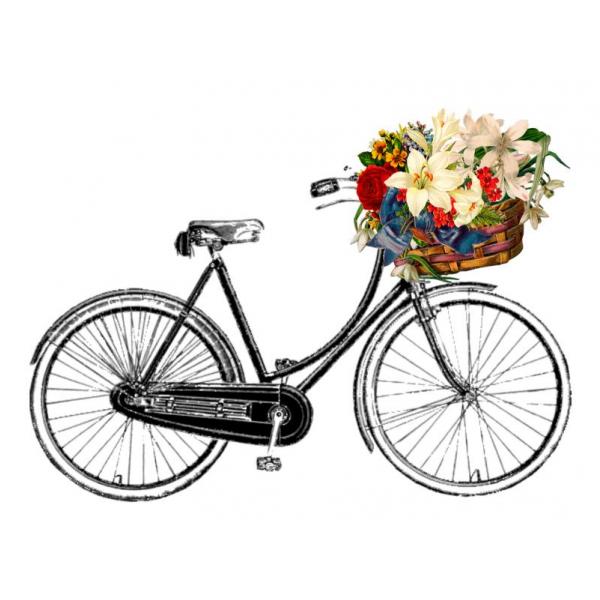 Impresso em Tela para Quadros Decorativos Bicicleta de Cor Preta com Cesto de Flores - Afic6834 - 100x70 Cm