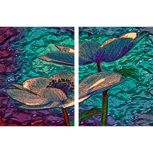 Gravura para Quadros Recortada Floral e Fundo Abstrato Azul - Afi18395a - 185x120 Cm