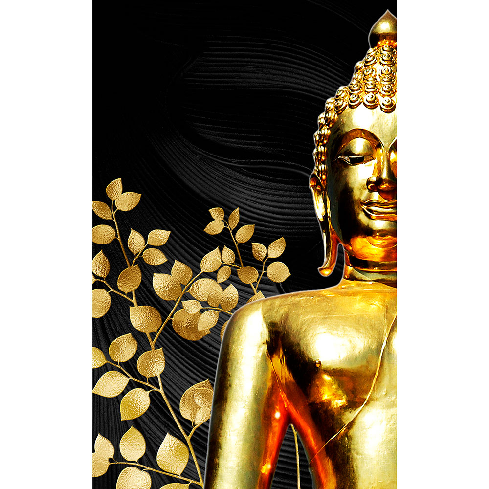 Tela para Quadros Decorativos Buda e Folhas Douradas - Afic14566