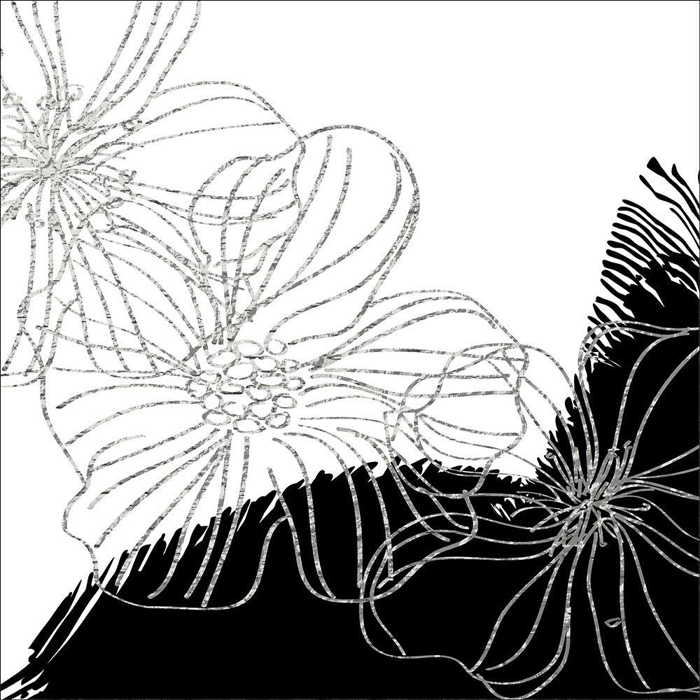 Gravura para Quadros Decorativo Traos em Linhas Florais Preto e Branco I - Afi16726