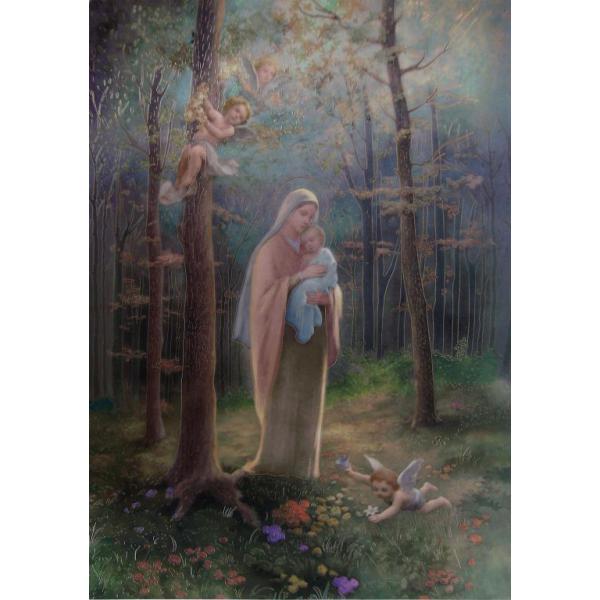 Gravura para Quadros Religioso Maria e Jesus com Anjos - 616cr62 - 49x68 Cm