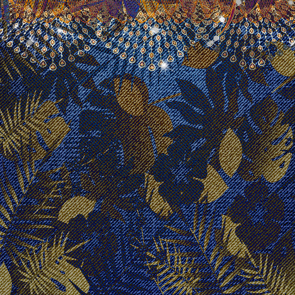 Tela para Quadros Decorativos Textura Jeans Folhas e Ponto de Luz em Ouro I - Afic14565