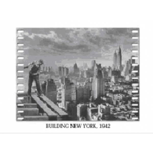 Gravura para Quadros Preto e Branco Cidade de New York Homem Equilibramdo-se Sobre Prédios- Cam9194 - 50x40 Cm