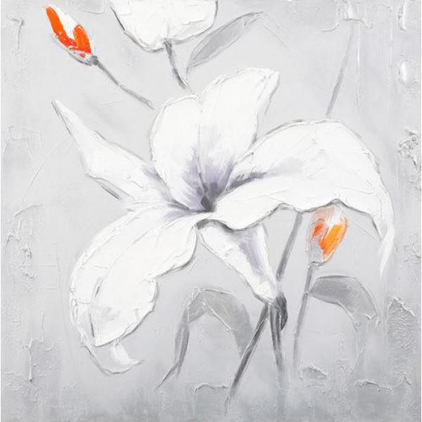 Impresso Sobre Tela para Quadros Floral Abstrato Lrio Branco - Pi110290b - 60x60 Cm