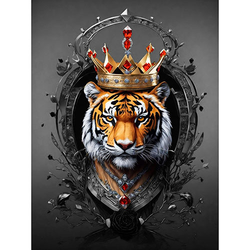 Tela para Quadros Decorativo Ilustrativo Tigre Coroa Dourada - Afic19671