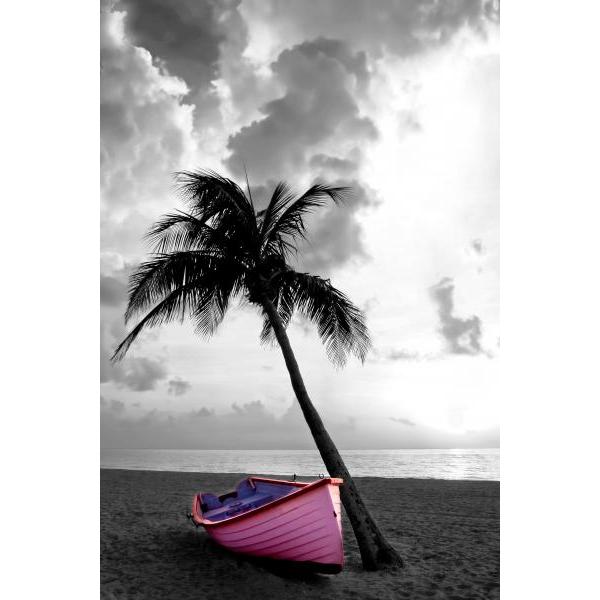 Gravura para Quadros Belo Barco Rosa Na Praia - Afi3674