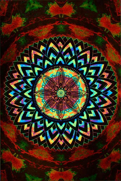 Gravura Mandala Colorida com Fundo Vermelho Escuro para Quadros Decorativo - Afi4476