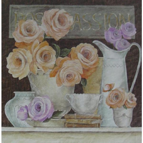 Gravura para Quadros Placa Floral Rosa - Ncn4064/3 - 20x20 Cm