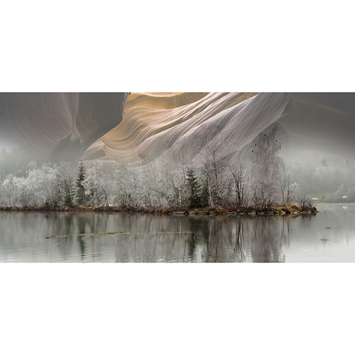 Gravura para Quadros Natureza Lagoa Nevoeiro Fundo Abstrato - Afi17743