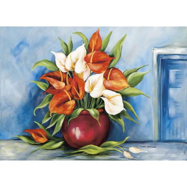 Gravura para Quadros Vaso com Antrios Branco e Vermelho - Nb034 - 70x50 Cm