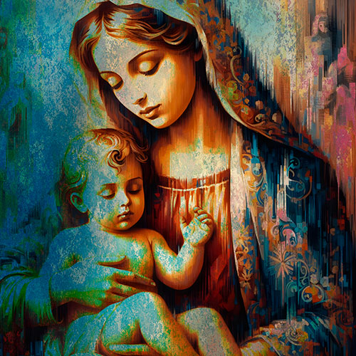 Tela para Quadros Decorativo Religioso Santa Maria e Seu Filho Jesus - Afic22024