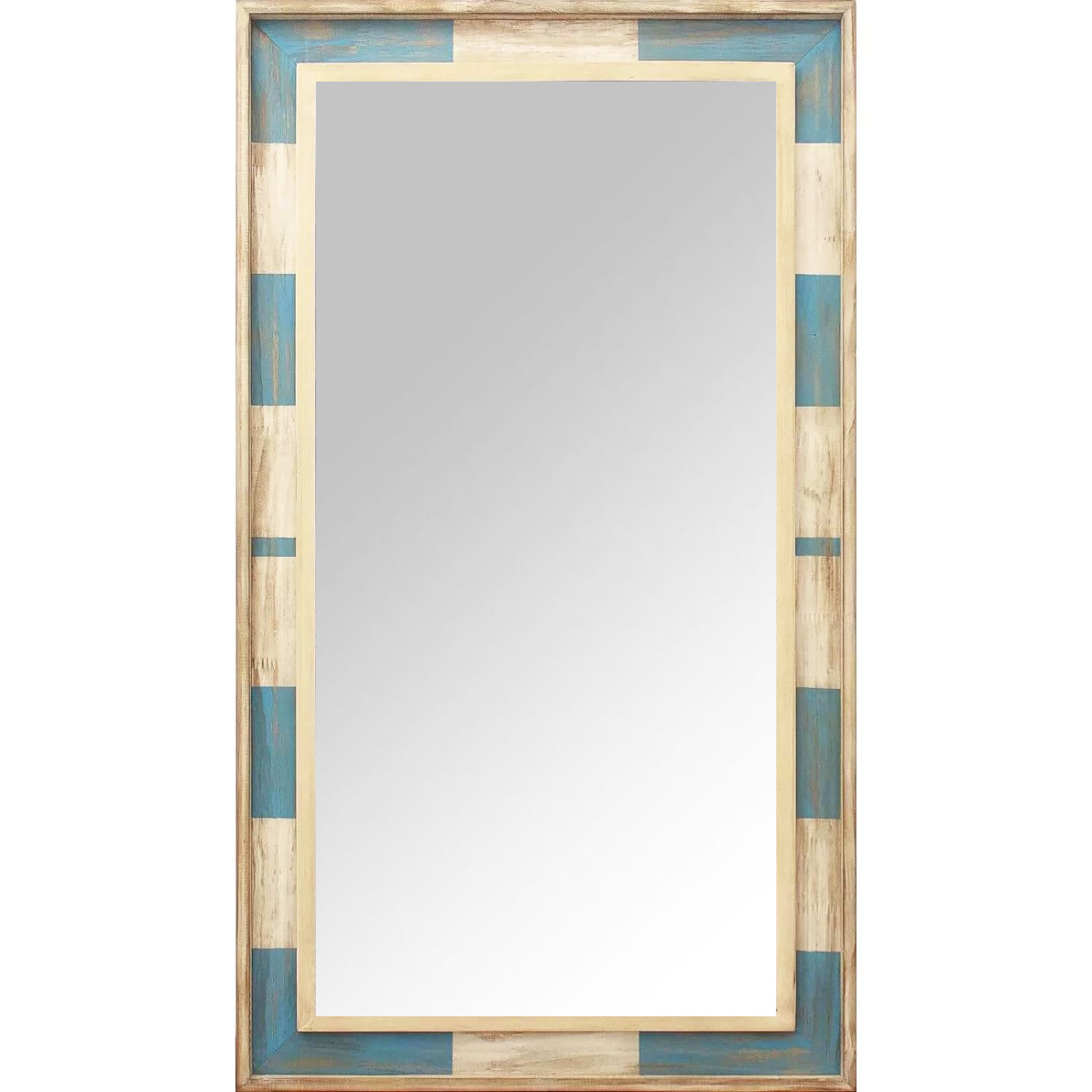  Moldura Rstica Decorativa em Madeira Azul e Branco Patinado para Espelhos - ESP.003 