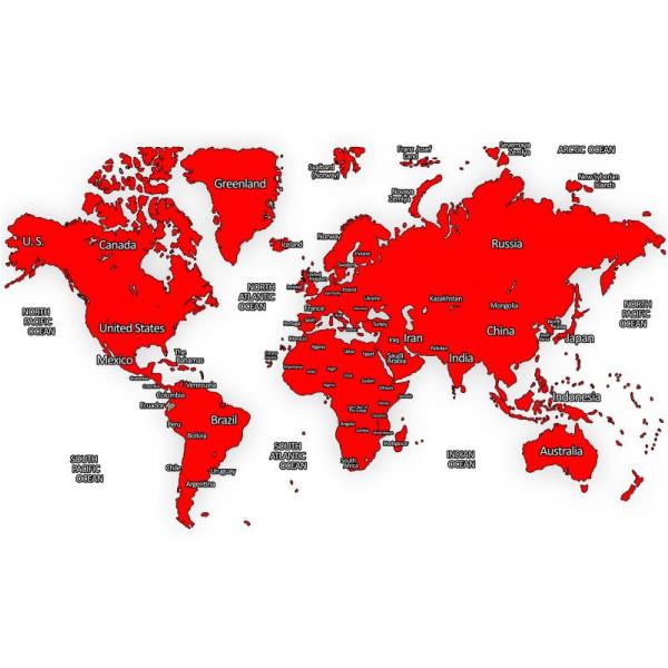 Impresso em Tela para Quadros Mapa Mundi Vermelho - Afic4301