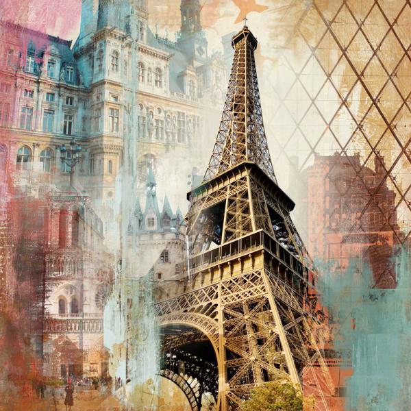 Impresso Sobre Tela para Quadros Arquitetura de Prdios e Torre Eiffel - Pi7718a. - 100x100 Cm