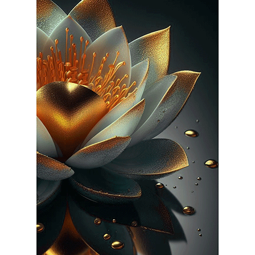 Gravura para Quadros Decorativo Flor de Ltus Dourada Ilustrativa - Afi20105