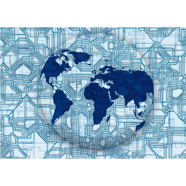 Impresso em Tela para Quadros Mapa Mundi com Os Continentes em Azul - Afic4274