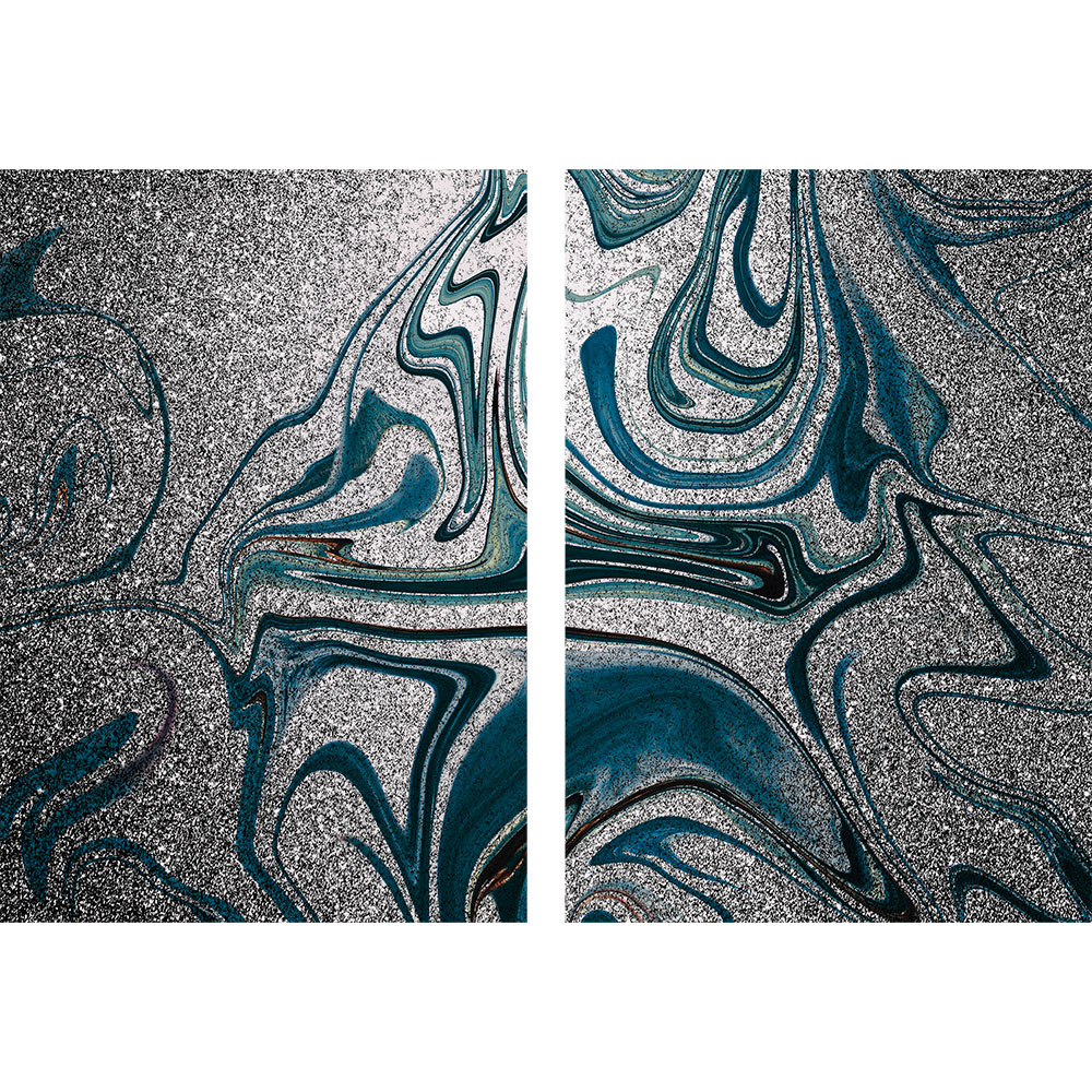Gravura para Quadros Recortada Abstrata Cores Prata Azul Preto - Afi13365a - 145x100 Cm