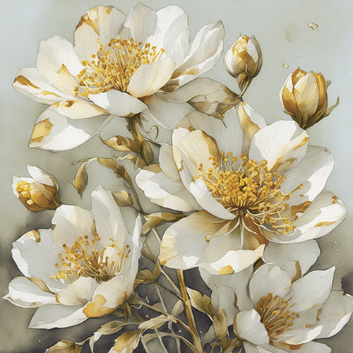 Gravura para Quadros Floral Flores Brancas Ilustrativa Artifcial - Afi19633
