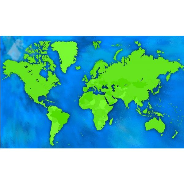 Impresso em Tela para Quadros Mapa Mundi Verde Fundo Azul - Afic4300