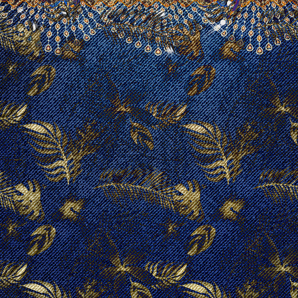 Gravura para Quadros Decorativos Textura Jeans Folhas e Ponto de Luz em Ouro - Afi14564
