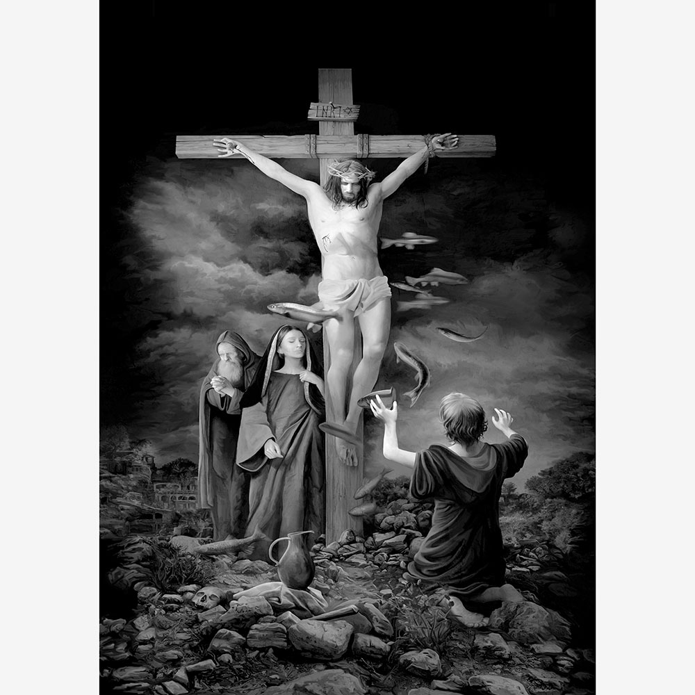 Tela para Quadros Jesus Cristo Crucificado No Monte Calvrio - Afic13839