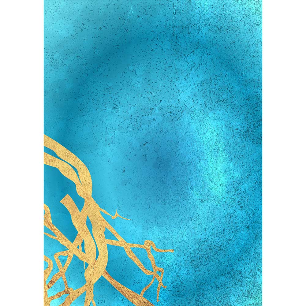 Tela para Quadros Decorativo Abstrato Fundo Azul Traos Dourados I - Afic16937