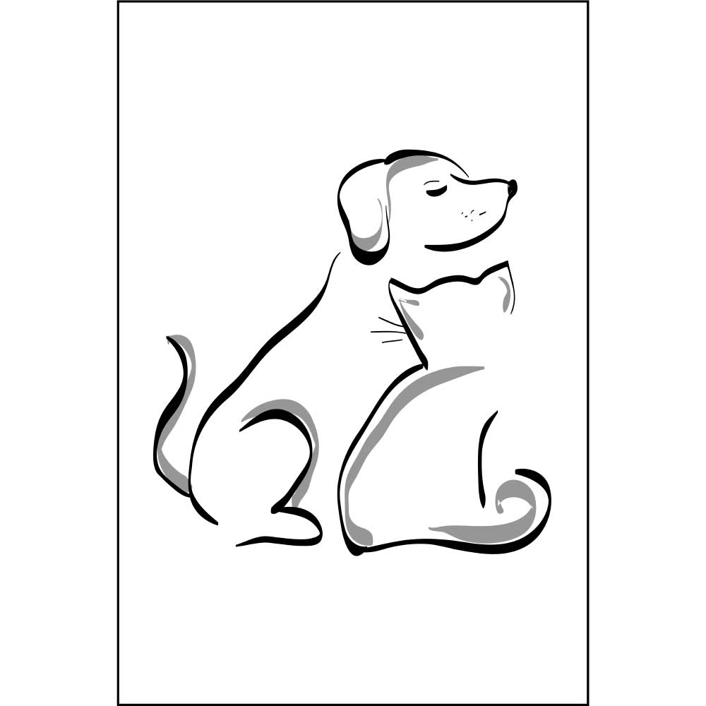 Gravura para Quadros Belíssimo Esboço de Cão e Gato - Afi6493