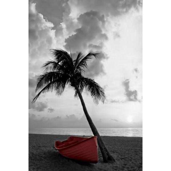 Impresso em Tela para Quadros Belo Barco Vermelho Na Praia - Afic3889