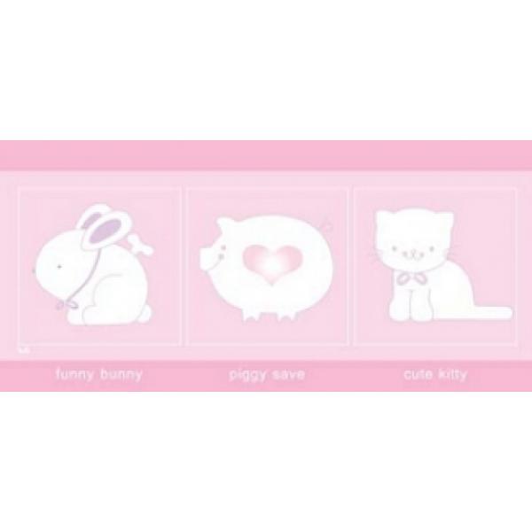 Gravura para Quadros Infantil Funny Bunny Piggy Save e Cute Kitty - Ha108 - 49x23 Cm