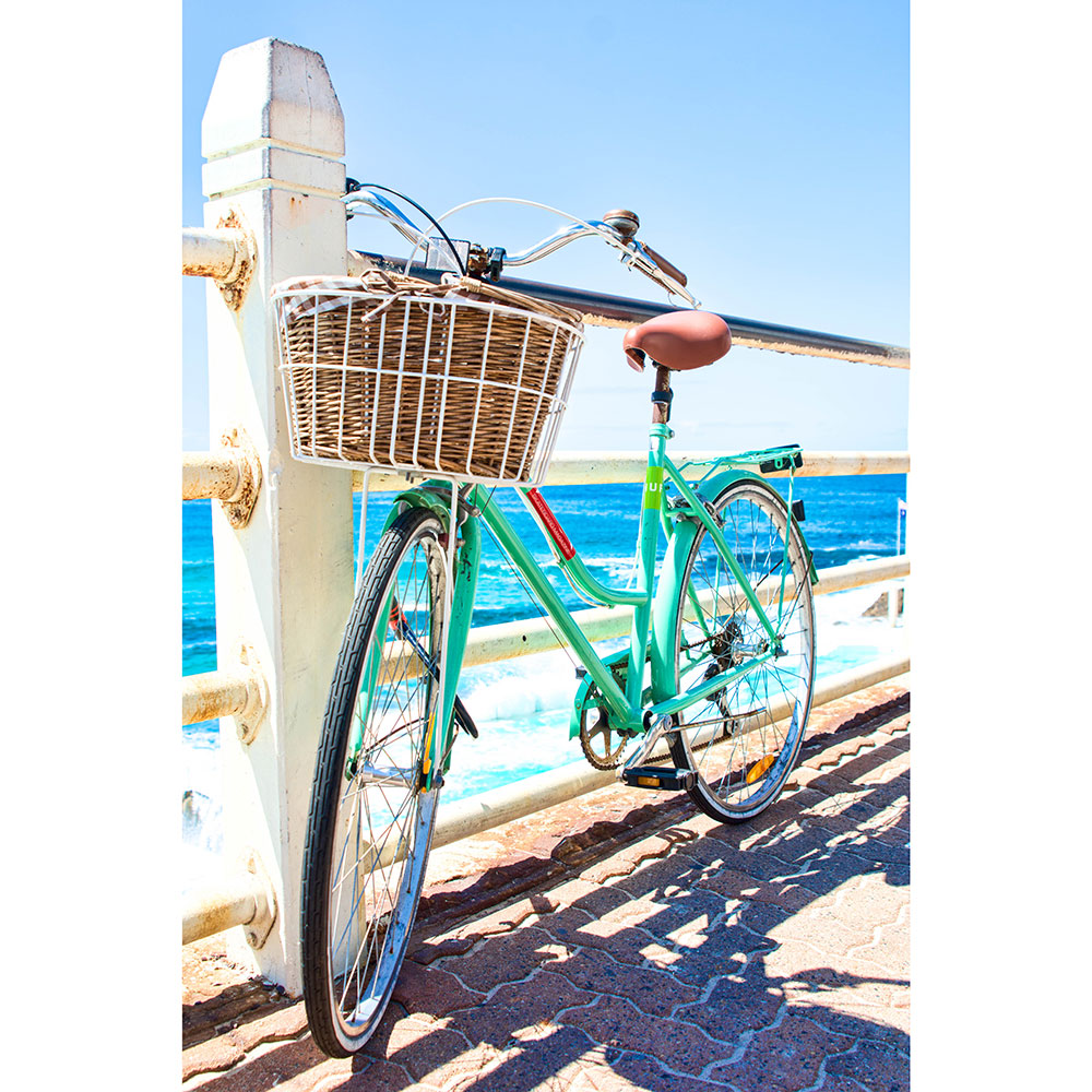 Gravura para Quadros Bicicleta Verde Calada Beira Mar - Afi13528 - 130x190 Cm