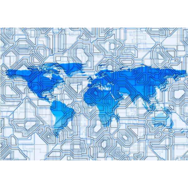 Impresso em Tela para Quadros Mapa Azul Mundi - Afic4275